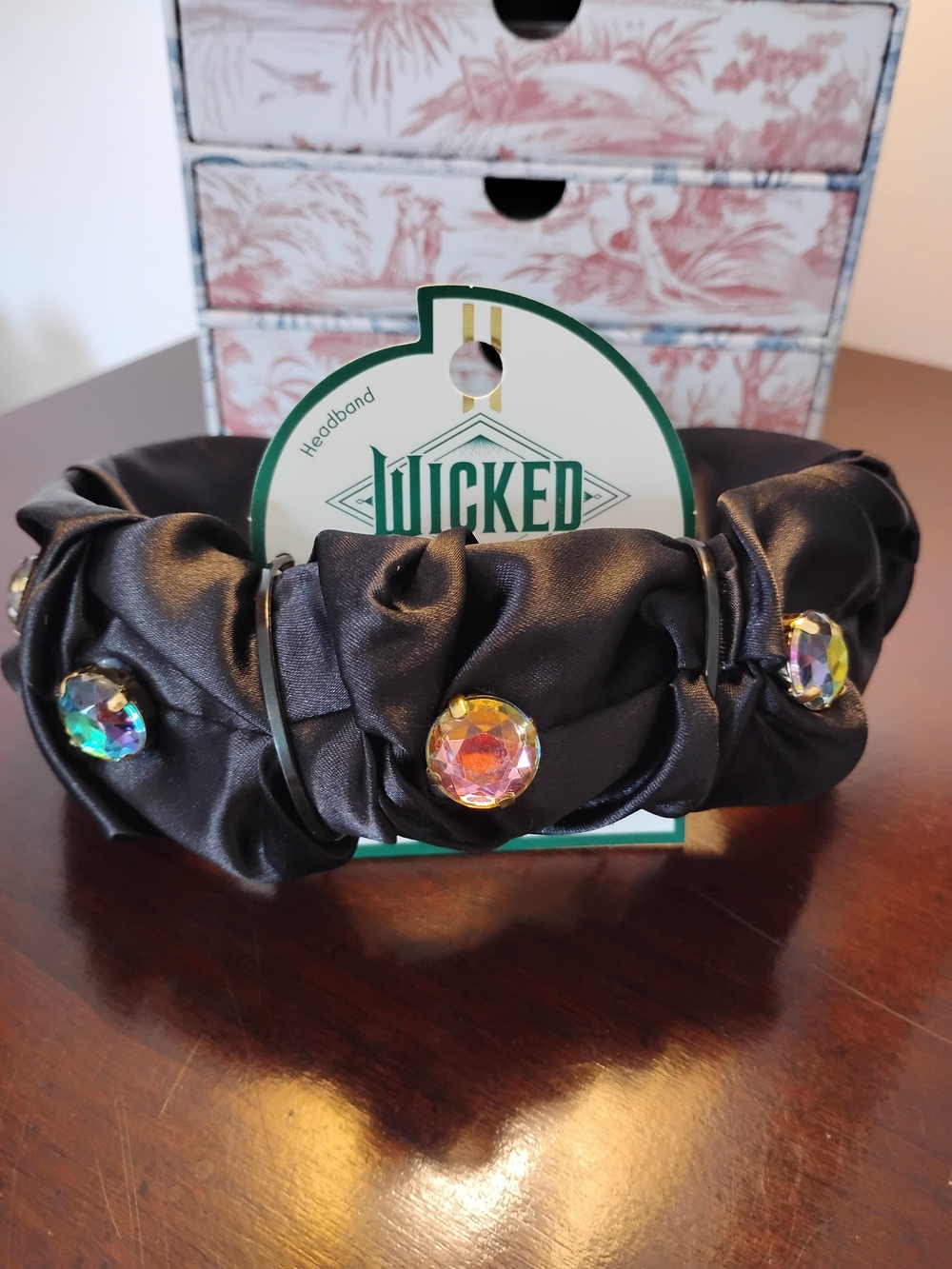 Wicked Elphaba Black Satin Headband with Iridescent Gem Accents